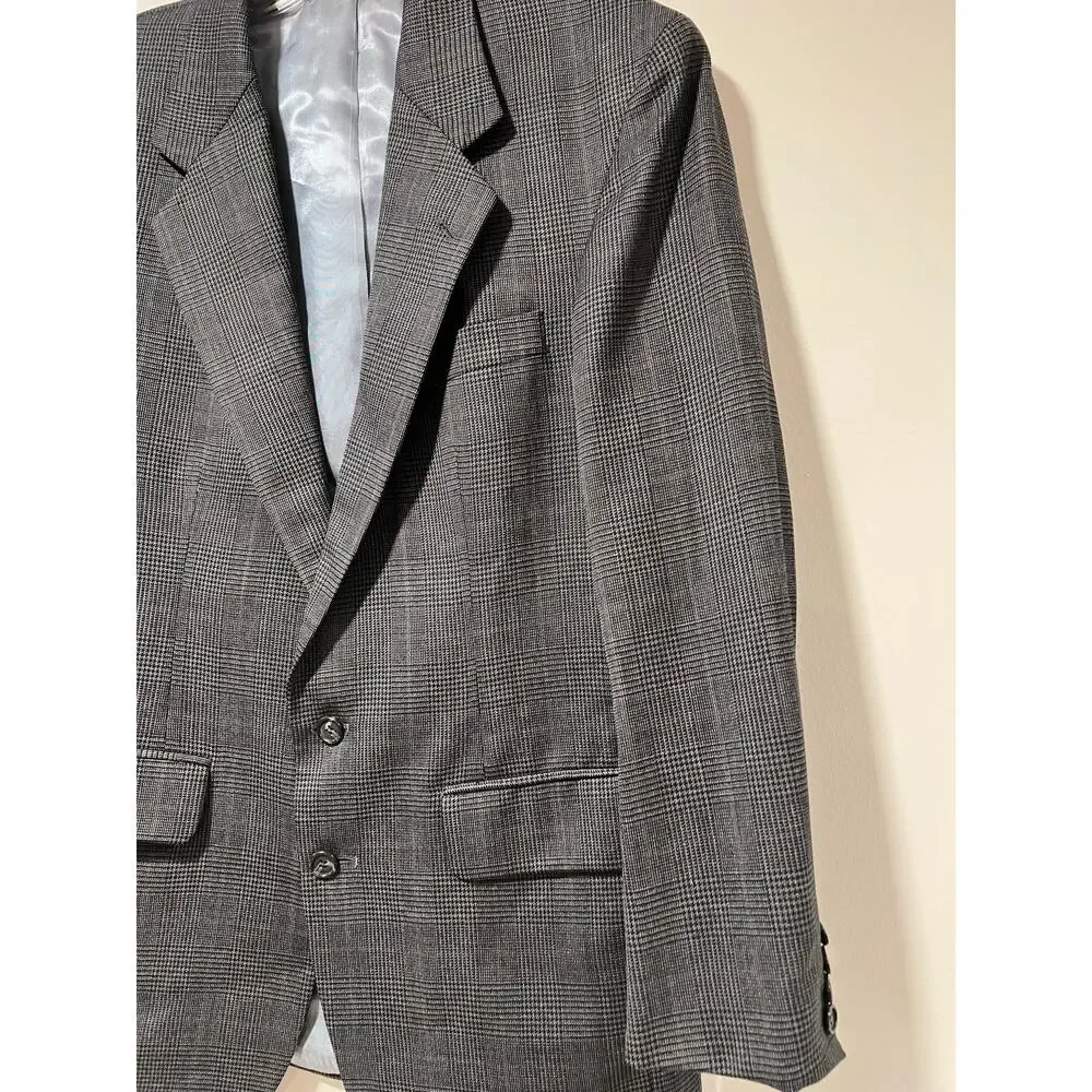 Vintage 100% Wool Sport Coat Suit Jacket Black & Gray Size 39 JL